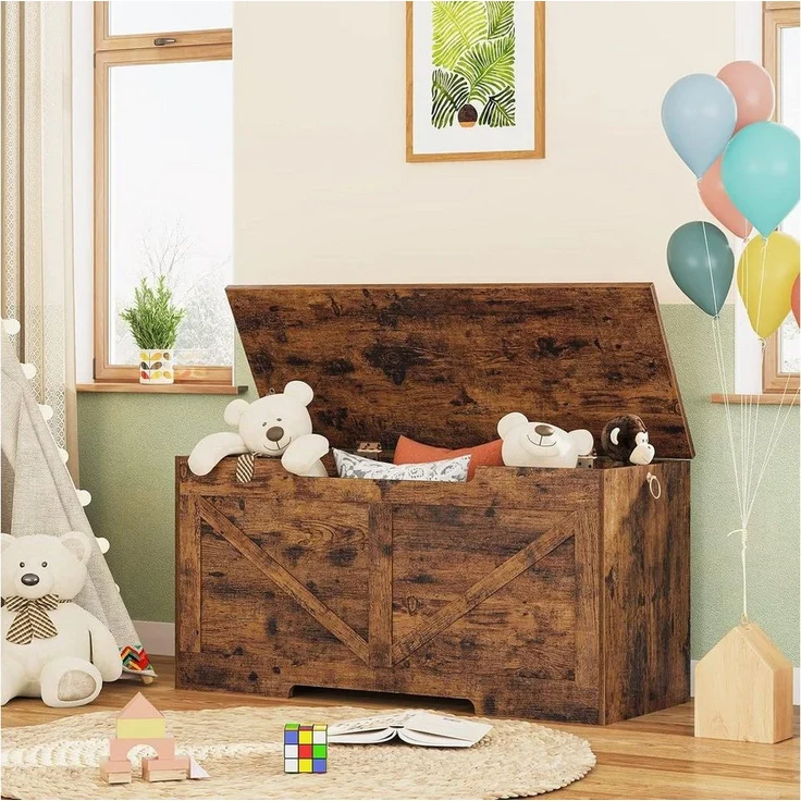 Hoobro Sitztruhe (Truhenbank aus Holz 100×40×50,5 cm, Sitzbank mit Stauraum), Spielzeugtruhe & Aufbewahrungsbox – Bild 2