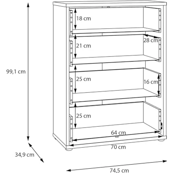 Forte Alice Springs Kommode 70 80, modern-minimalistisch, 4 Schubladen, Wohn-/Schlafzimmer, Holzwerkstoff, Elegancia Eiche Holzdekor, 74,5 cm breit x 99,1 cm hoch x 34,9 cm tief – Bild 8