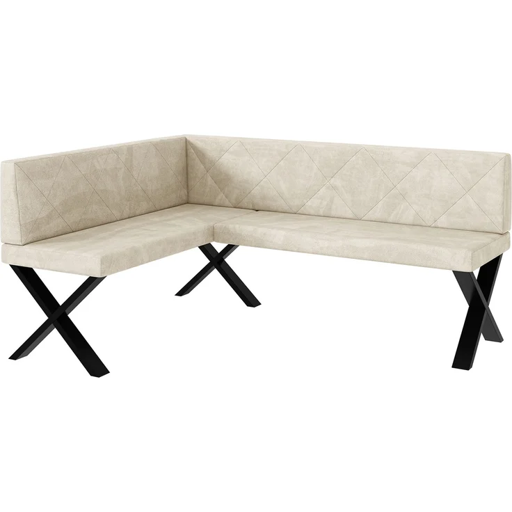MEBLINI Eckbank für Esszimmer - Küchenbank - Essecke - Sitzecke Küche - ERIC - X-Beine 128x168x87cm Links - Creme Samt – Bild 1