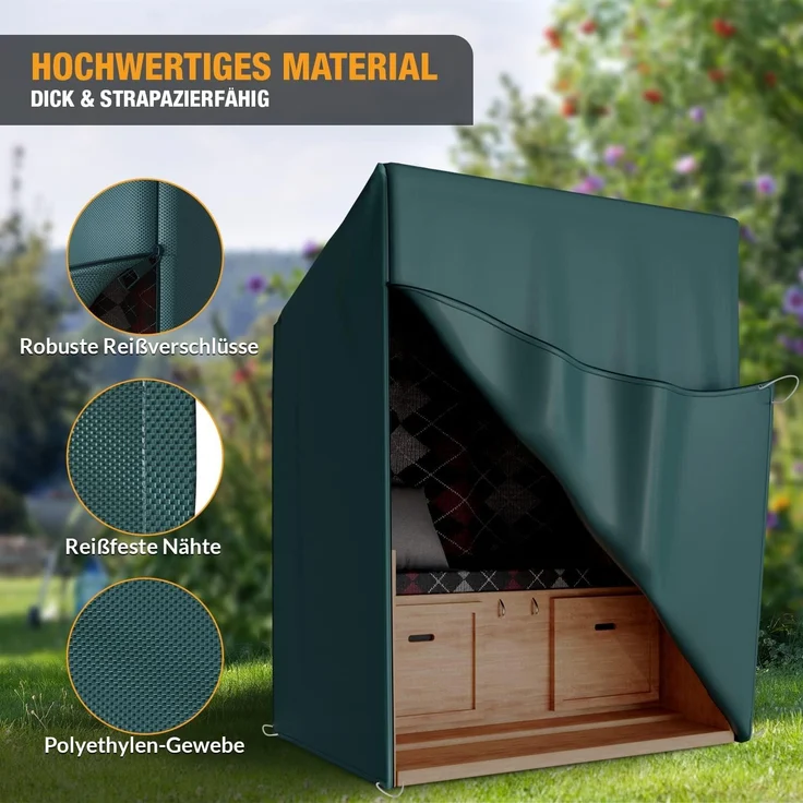 Kronenburg Strandkorb-Schutzhülle Wasserdicht & winterfest, für alle Strandkörbe, 420D Oxford Gewebe, 135x105x175cm, 2 Reißverschlüsse, Belüftungslöcher – Bild 3