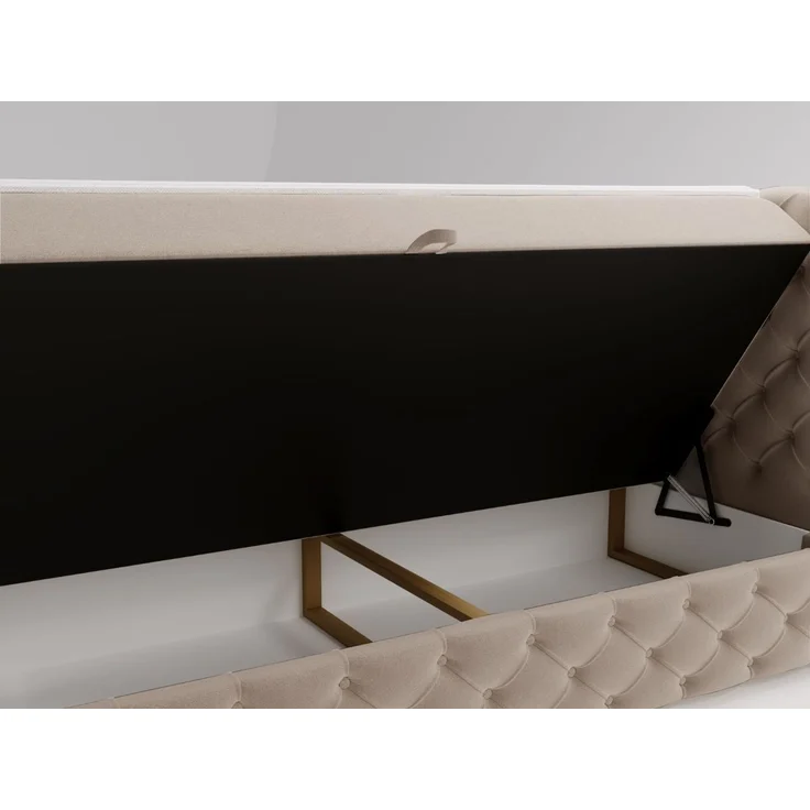 GRAINGOLD Canolo Doppelbett 140x200, Boxspringbett mit zwei Bettkästen, Glamour Stil, Velour-Stoff, Beige – Bild 5