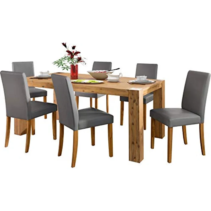 Lucca | Esszimmerstuhl 2er-Set PU Grau – Gepolsterte Stühle mit Beinen aus Kiefer Natur für Esszimmer & Küche – Bild 4