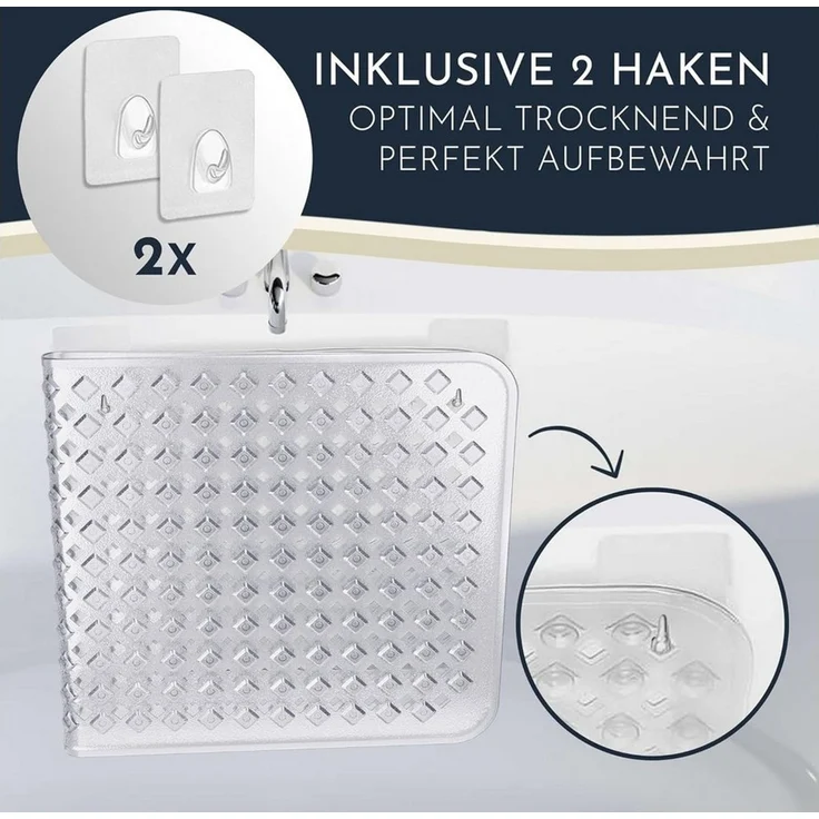 Homerella Badematte rutschfest Hautsensitiv 88x39cm, INKL. AUFHÄNGUNG, Antirutschmatte Badewanne BPA frei, Duschmatte schimmelresistent & maschinenwaschbar – Bild 2