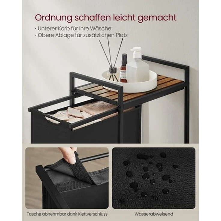 Vasagle Wäschekorb, Wäschesammler mit Ablage, Wäschebox, Wäschesack aus Oxford-Gewebe ausziehbar abnehmbar, Metallrahmen – Bild 3