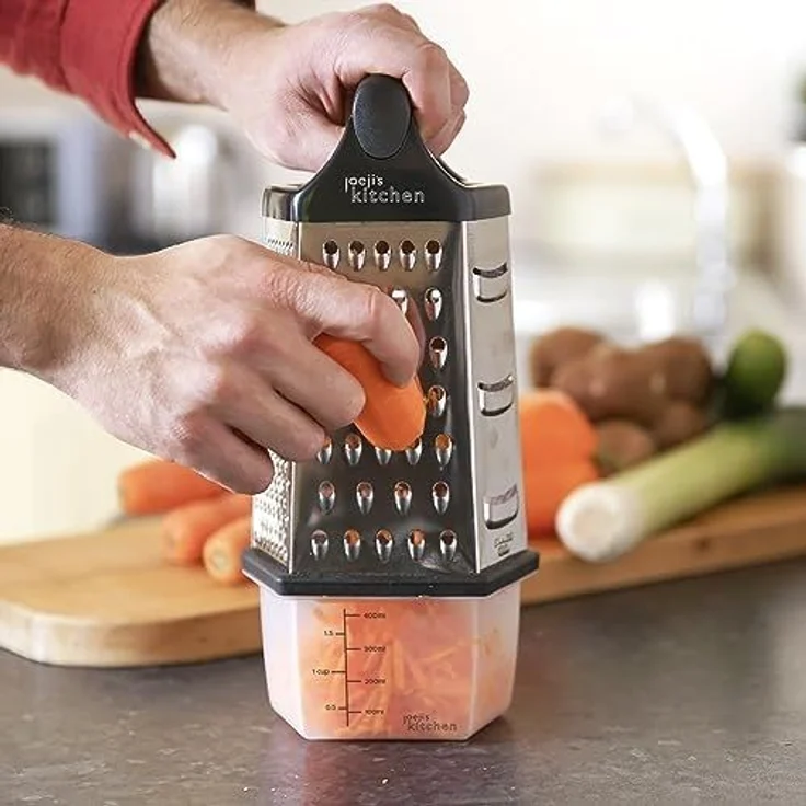 JOEJI’S KITCHEN Gemüsehobel Käsereibe 6seitige Reibe mit Behälter Handreibe Zerkleinerer Edelstahl, Edelstahl, Edelstahl – Bild 6
