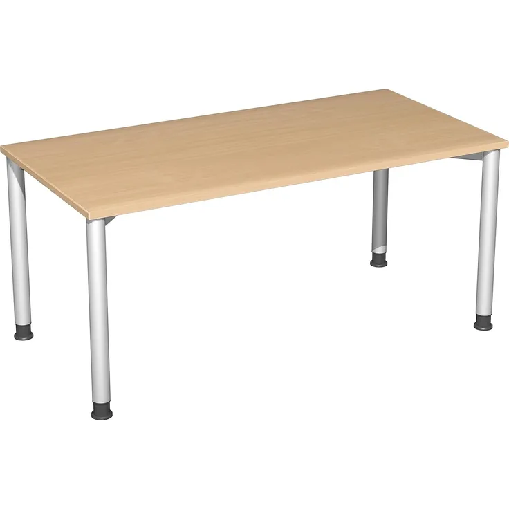 Schreibtisch, höhenverstellbar, Buche / Silber, 160 x 80 x 68-80 cm