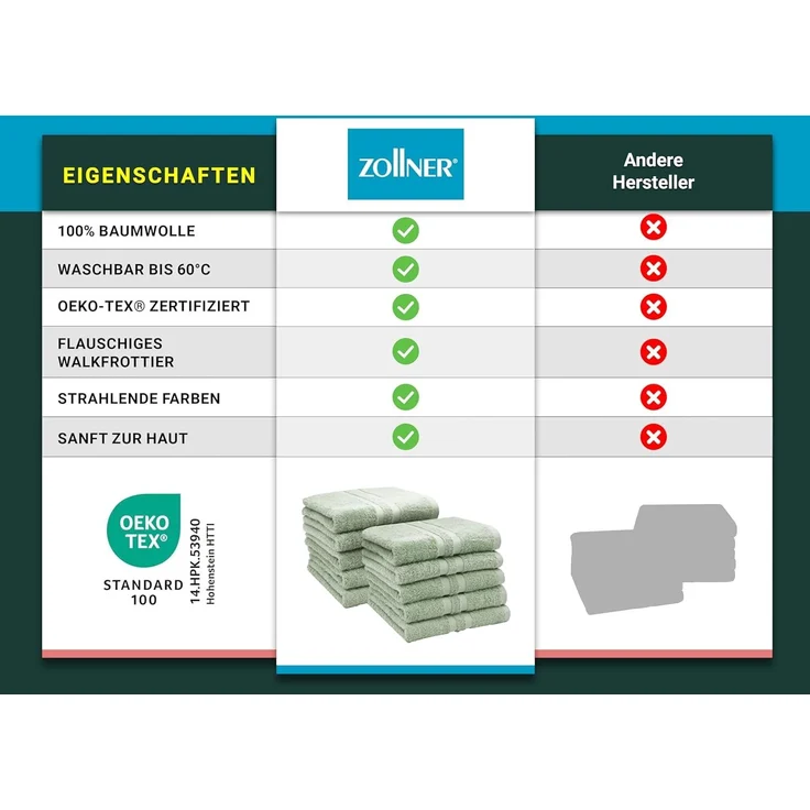 ZOLLNER Handtücher, Walkfrottier (10-St), 50 x 100 cm, 100% Baumwolle, mit 2 Bordürenstreifen – Bild 6