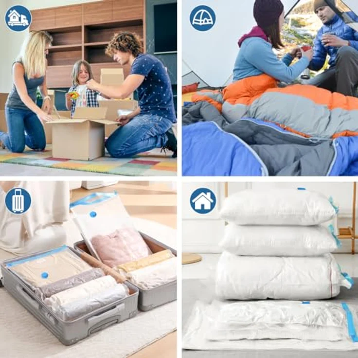 VOUNOT® 9 Stück Vakuumbeutel für Kleidung Bettdecken Bettwäsche, Vakuum Aufbewahrungsbeutel 3 Jumbo 100x80 cm + 6 Groß 80x60 cm, Kompressionsbeutel mit 1 Pumpe – Bild 6
