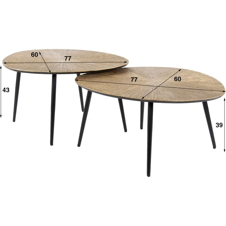 Couchtisch Taroya 2er-Set aus Metall, modern und dreieckig, goldfarben, strukturierte Oberfläche – Bild 4