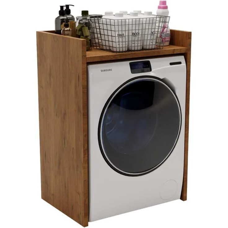 AKKE Waschmaschinenschrank Überbauschrank Waschmaschine Trockner Schrank Wäschetrockner Küche Badezimmer Regal Waschmaschinenregal Waschmaschinenüberbau Badezimmermöbel 66 x 97 x 48 cm Vintage Eiche