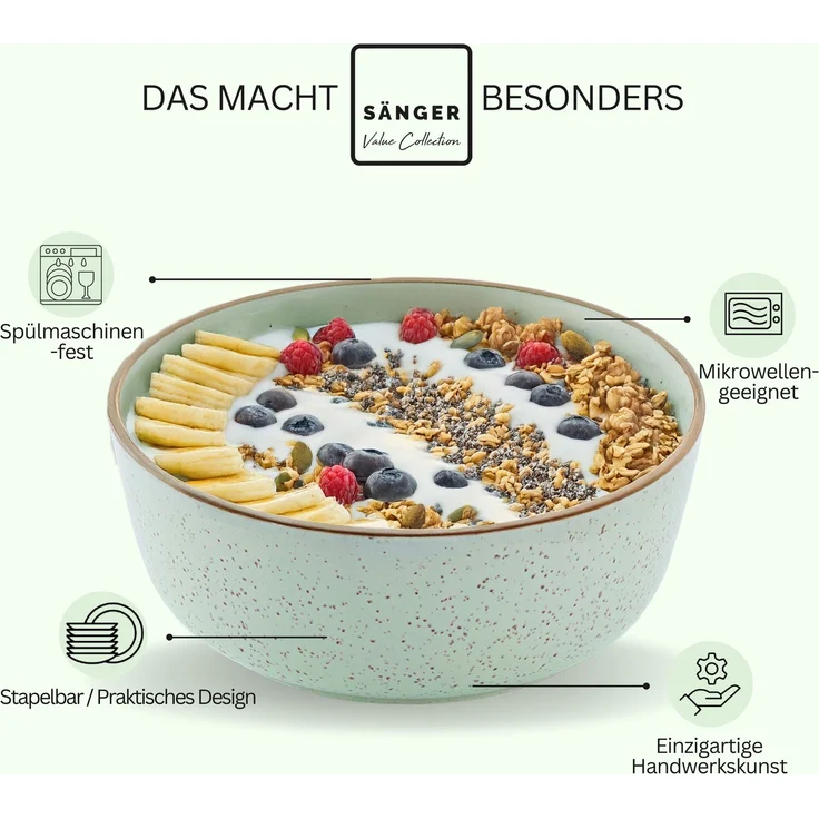 SÄNGER Schalen Set Rio Minze - 6 teilig aus Steingut – Bild 4