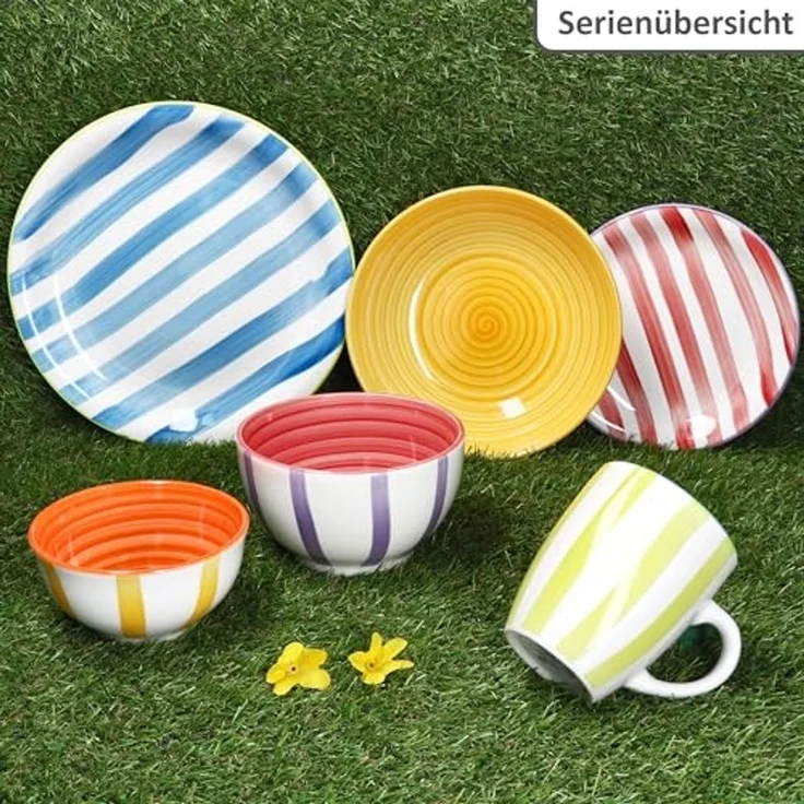 MamboCat Frühstücksteller Summer Stripes 6er Set Kuchenteller Steingut Dessertteller bunt – Bild 5