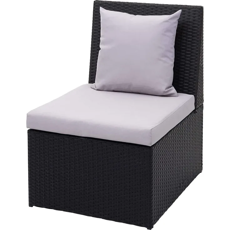 Poly-Rattan Sessel HWC-G16, Lounge-Rattanstuhl Gartenstuhl, Gastronomie ~ schwarz, Kissen hellgrau