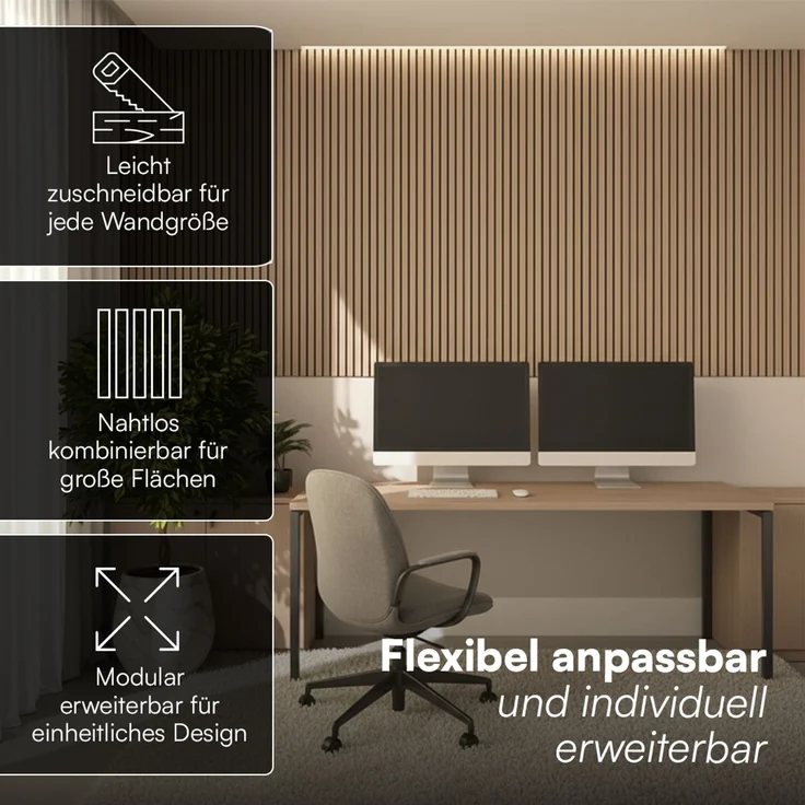 Bellamio 'Kilwa' 3D Akustikpaneele, Holzoptik Eiche, Echtholzfurnier und MDF, 110x60x2,1 cm, Wandpaneele mit Schallschutz, 4er Set – Bild 3