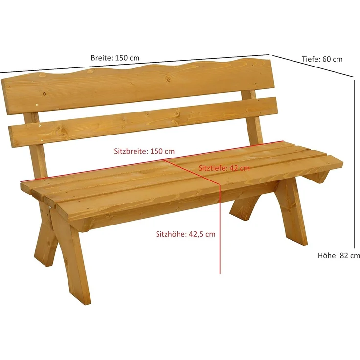 TPFGarden Garten-Essgruppe Drieburg, (3-tlg, Outdoor Garten Garnitur aus massivem Kiefernholz), 2x Bank 3-Sitzer & 1x Tisch 72x150cm - Hochwertige Verarbeitung – Bild 5