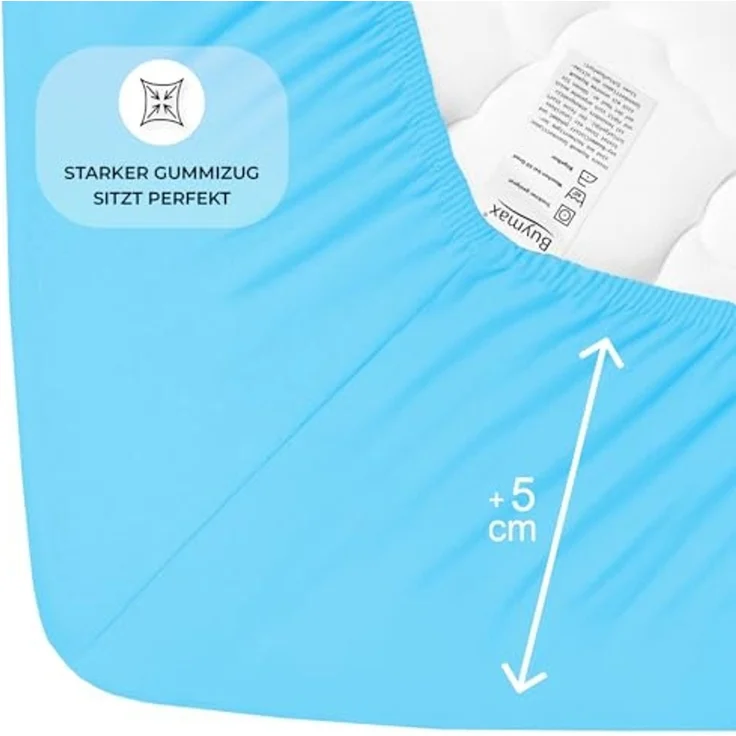 Buymax Spannbettlaken Topper, Spannbetttuch für Topper bis 9 cm Höhe, 100% Baumwolle Jersey, Türkis, Topper 120x200 cm, 1 – Bild 4