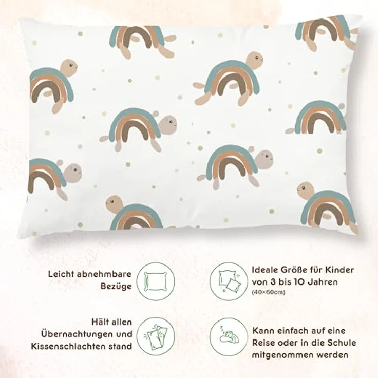 Kinderkissen Mit Kopfkissenbezug Aus Baumwolle- Kopfkissen Geeignet Für 3 Bis 10 Jahre - Größe 60x40 cm - Weiches Kissen Hypoallergen Maschinenwaschbar - Ideal Fürs Bett, Reisen und Schläfchen – Bild 4
