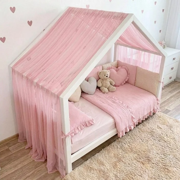 Baby Fancyroom Betthimmel Premium Hausbett Himmel aus Tüll, Betthimmel für Kinderbett, Baldachin, gekräuselt – Bild 2