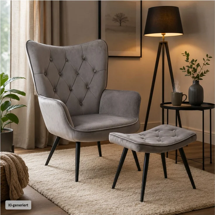 Ohrensessel Freya grau – Bild 4