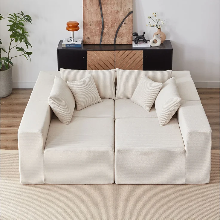Modulares Ecksofa 264 x 167 x 71 cm in Beige – 4-teilig, mit Cordbezug – Bild 2