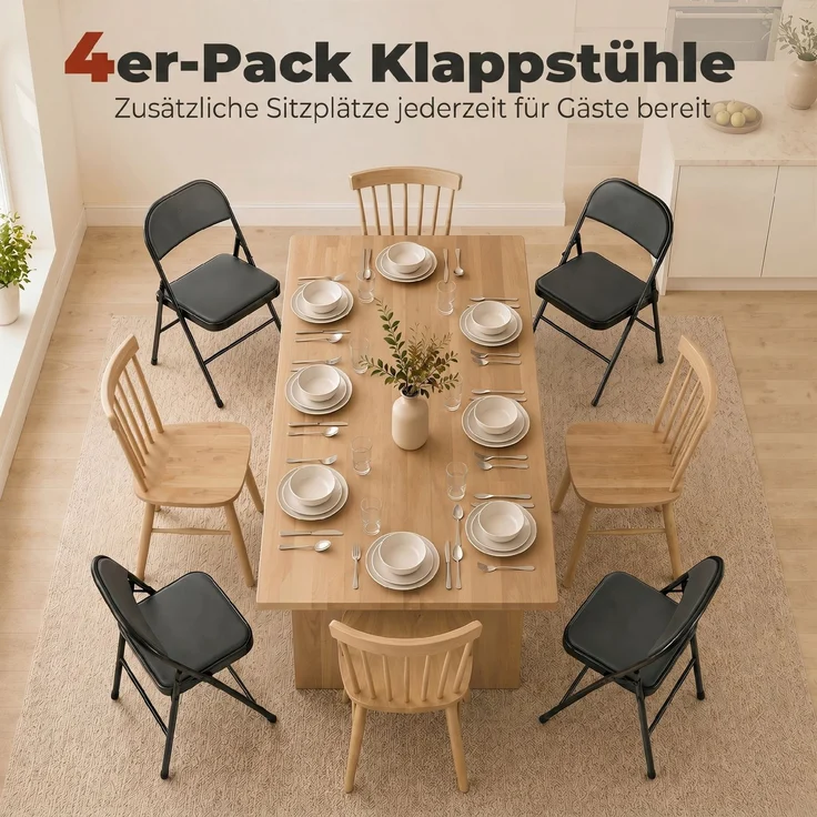 HOMCOM Klappstühle, Kunstleder, Stahl, Schwarz, 45L x 46B x 78H cm – Bild 4