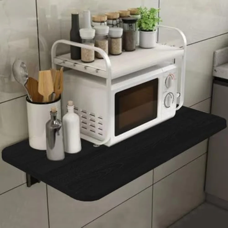 Shally Dogan Klappbarer Wandtisch, 80x60 cm, aus Holz, zusammenklappbar, platzsparend, vielseitig, Schreibtisch, Esstisch, Wohnzimmer, Badezimmer, Küche (schwarz) – Bild 2