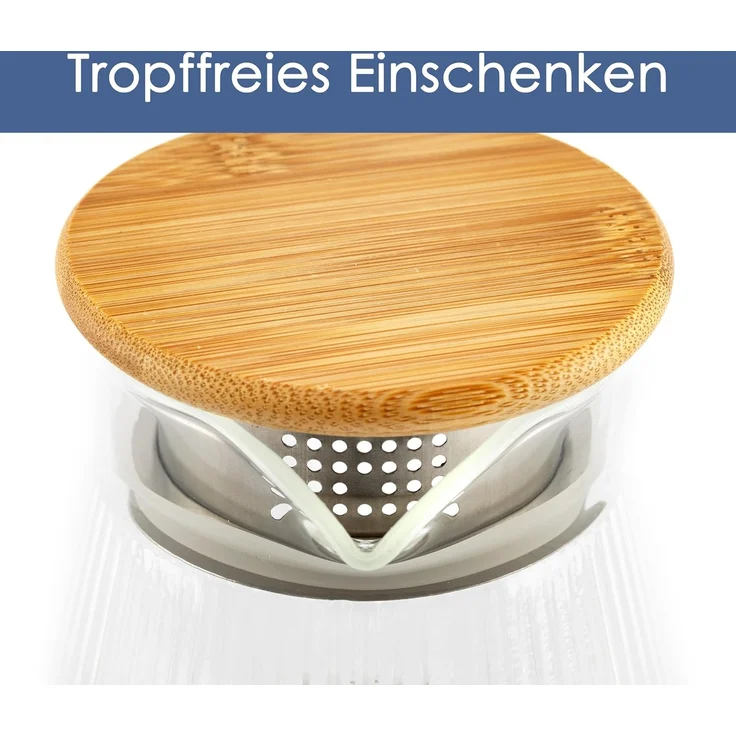 Hanseküche Wasserkaraffe Glaskaraffe, (Glas-Wasserkaraffe mit Deckel, 1-tlg, Tropffreie Ausgießer - Robuste Teekanne), mit 50% erhöhter Glasdicke für Heiß- & Kaltgetränke – Bild 5