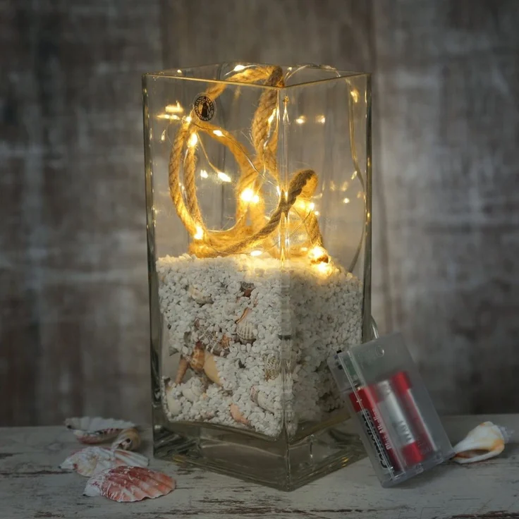 MARELIDA LED-Lichterkette Seil Jute maritime Deko Kordel Tau 20LED 1m Timer Naturseil für Innen, 20-flammig – Bild 3