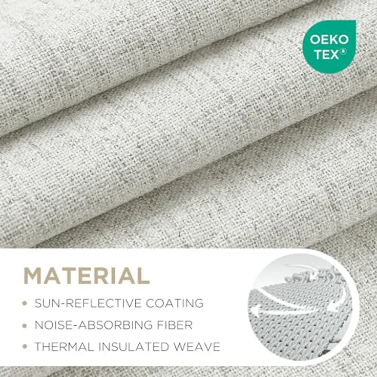 Joydeco Verdunkelungsvorhänge, 100% lang, natürliches Leinen, 244 cm lang, 1 Paneel-Set, Burgfarben für Schlafzimmer, Wohnzimmer, verdunkelnder Vorhang, wärmeisoliert, Schlaufentasche auf der – Bild 2