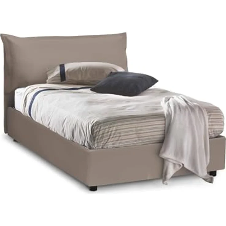 Talamo Italia - Quadratisches und halbes Bett Clara, Containerbett mit Kunstlederbezug, 100% Made in Italy, Frontöffnung, inklusive Matratze Cm 120x190, Turteltaube – Bild 3