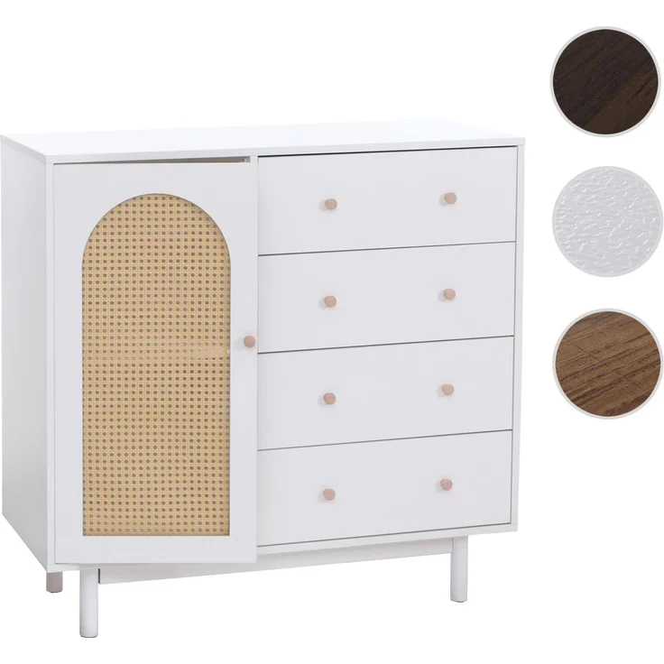 Kommode HWC-P52, Schrank Sideboard Highboard, Schubladen Staufächer, Poly-Rattan MDF Melamin 95x100x40cm ~ weiß – Bild 10