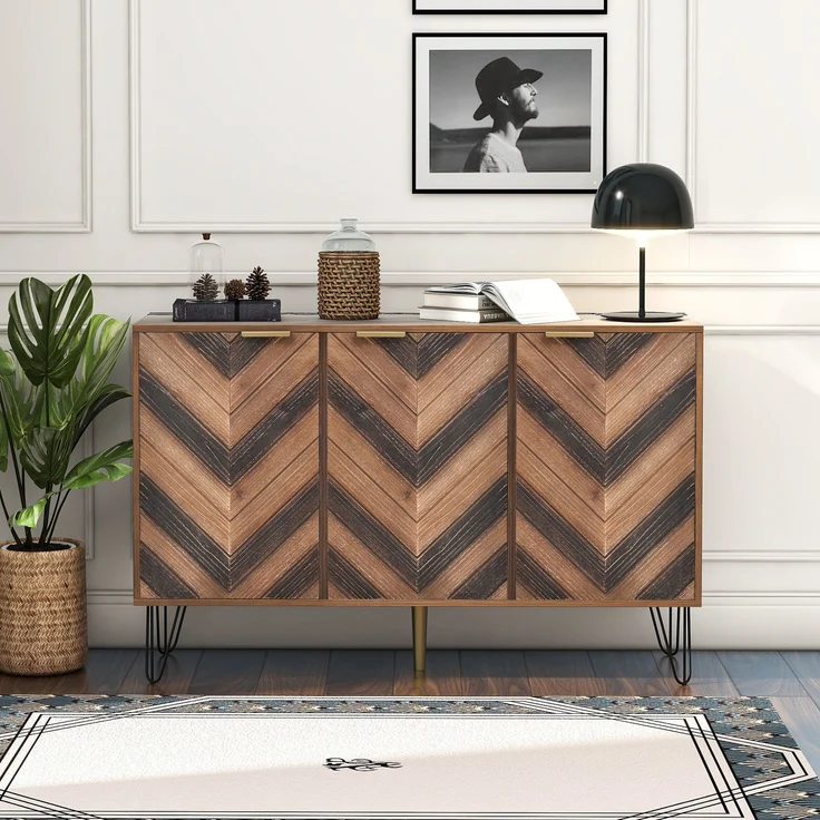 Sideboard aus Holzwerkstoff mit 3 Türen & Einlegeböden, 120x38x76,5 cm, Natural – Bild 1