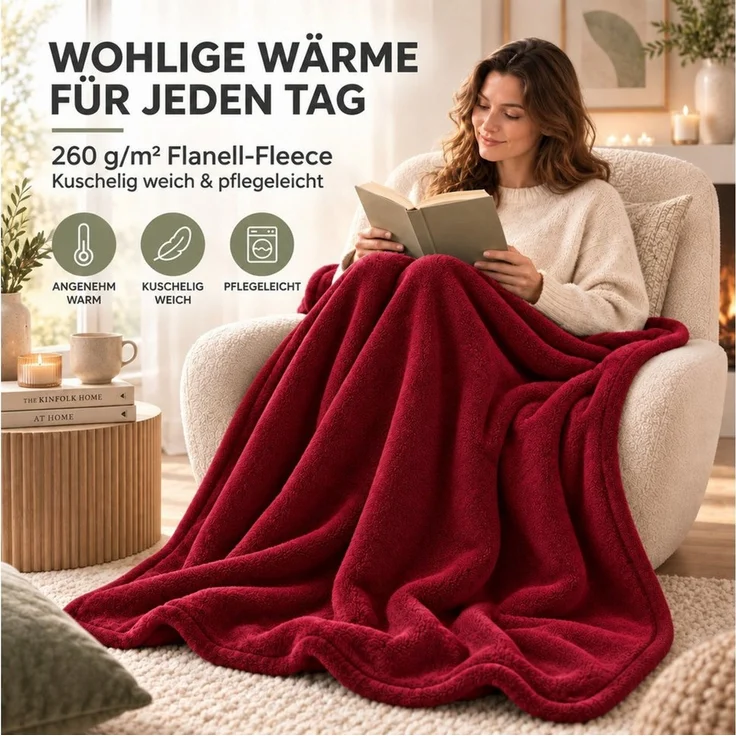 Wohndecke Kuscheldecke 260 g/m², flauschige Wohndecke, Fleecedecke, Oeko-Tex, Komfortec – Bild 4