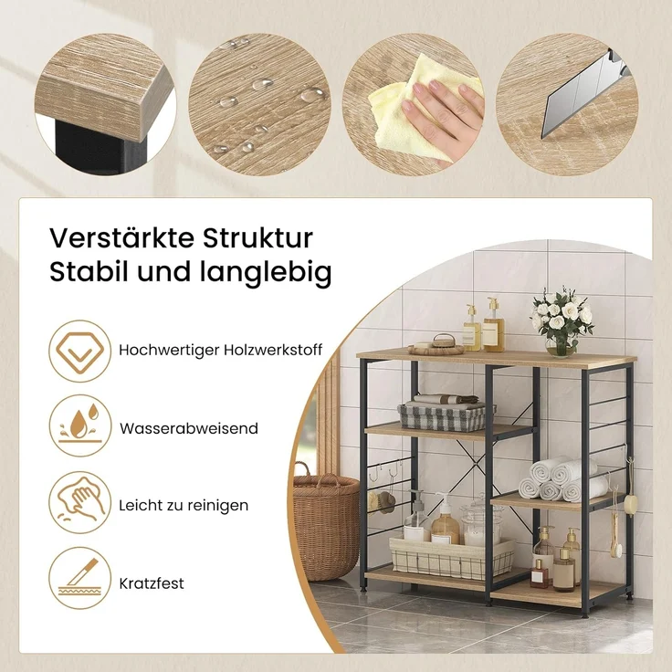 Woltu Küchenregal, 1-tlg, Standregal aus Metall & Holz mit 5 Ablageflächen – Bild 4
