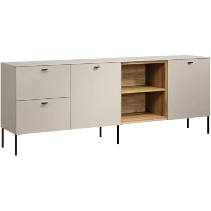 trendteam smart living - Sao Paulo - TV-Schrank - Kashmir (Beige)/Evoke Eiche - Lowboard für Fernseher bis 65 Zoll - (BxHxT) 200 x 75 x 40 cm - integrierte Kabeldurchführung