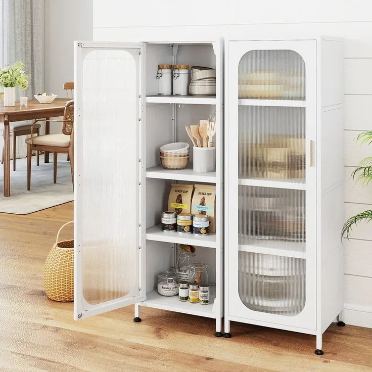 COSTWAY Vorratsschrank Küchenschrank auf Rollen schmal mit verstellbaren Regalen