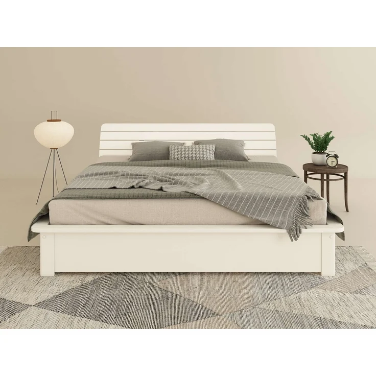 Home affaire Massivholzbett Antri, Futonbett, ergonomisch geformtes Kopfteil, stilvolles Design, Rahmen zur Ablage von Smartphone, mit Lattenrost, Bettkasten optional – Bild 1