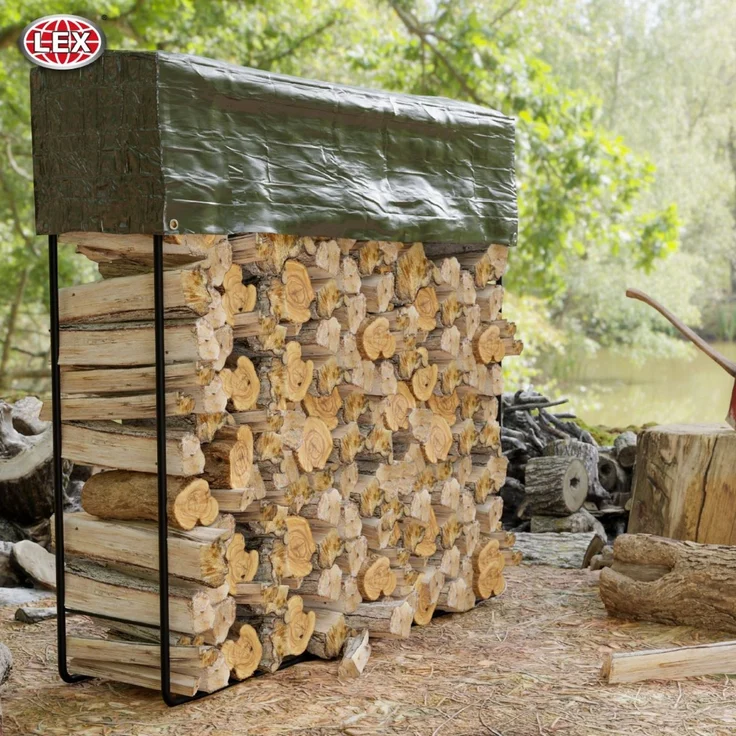 Brennholzregal Stapelregal Kaminholzregal mit Regen-Abdeckfolie Metall für Außen – Bild 3