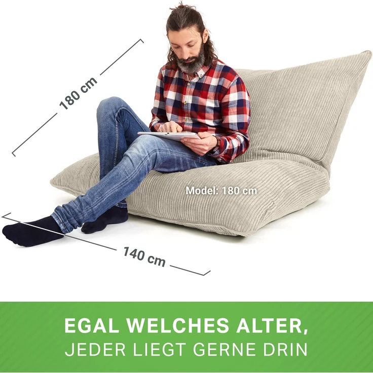 Green Bean® XXL Sitzsack aus Cordstoff 370 Liter mit EPS-Perlen Füllung - Kuschelig Weich Robust & Waschbar - Sitzkissen Beige – Bild 5