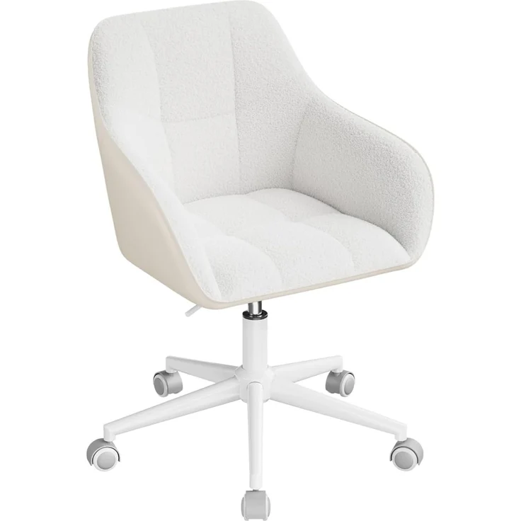 WOLTU Homeoffice Stuhl, Schreibtischstuhl, Drehstuhl, Schminkstuhl, höhenverstellbar, 150 kg belastbar, mit Bouclé-Sitz, Creme+Beige, BS175grcm