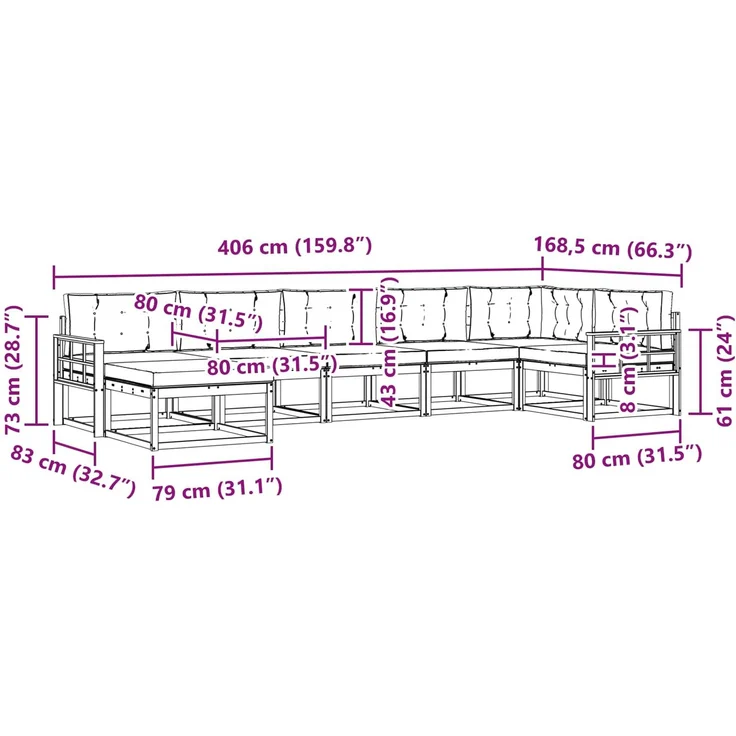 vidaXL Outdoor-Sofagarnitur 7 stk. 7-Sitzer Weiß und Hellgrau 3386770 – Bild 10