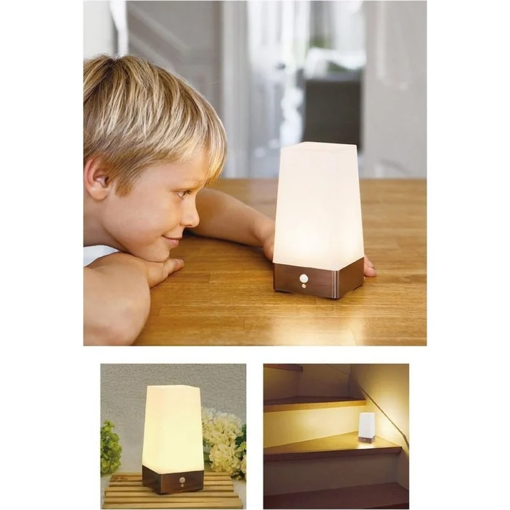 EAXUS LED Tischleuchte Kabllose Nachtlampe im Kupfer/Bronze Look, mit Bewegungssensor & Dämmerungssensor, LED fest integriert, warmweiß, Nachttischleuchte – Bild 3