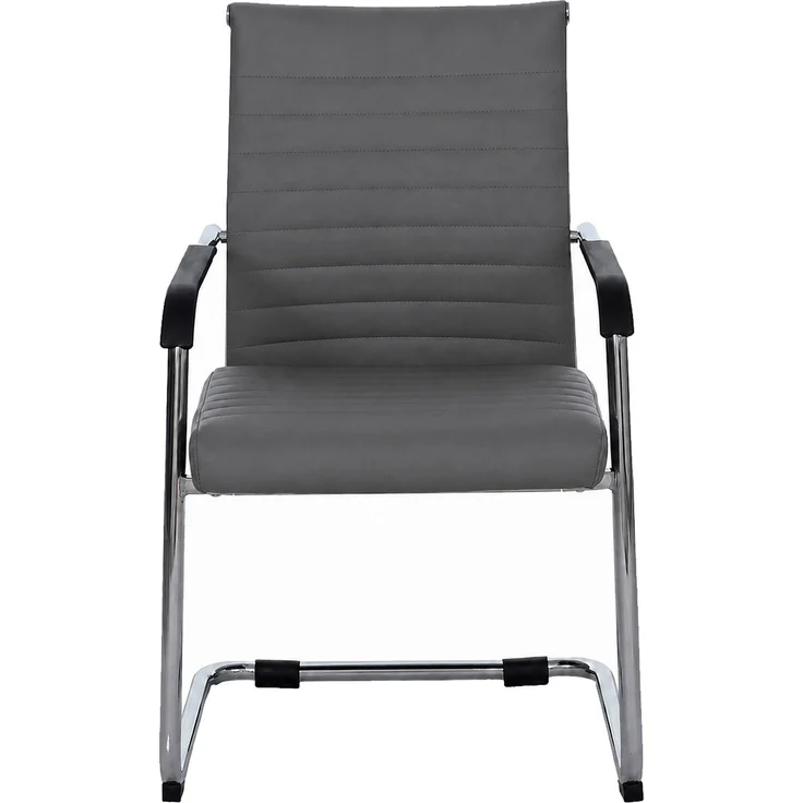 2er-Set Besucherstuhl HWC-Q85, Konferenzstuhl Freischwinger, Metall Kunstleder 280 g/m² ~ grau – Bild 7