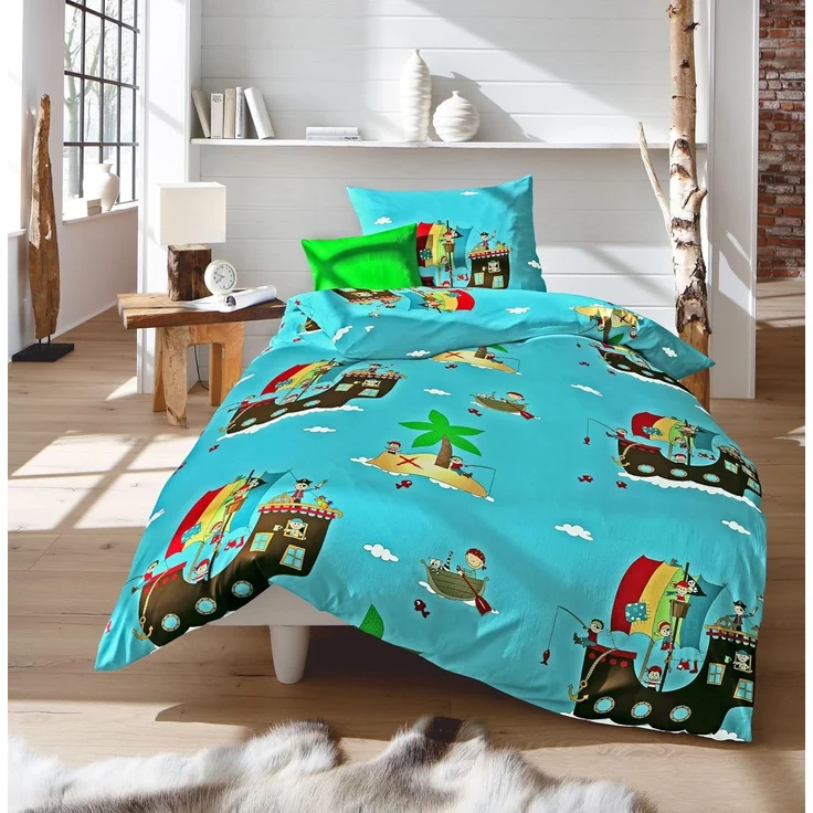 JACK Babybettwäsche 100x135cm Piratenschiff Pirat Schatz Fleuresse, Biber, 2 teilig, Babybettwäsche für kleine Piraten und Abenteurer – Bild 3
