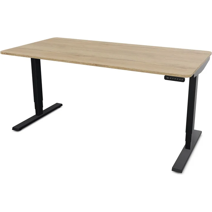 ASSMANN Elektrisch höhenverstellbarer Schreibtisch Y-Line Curved 180x80cm Eiche Natura Schwarz Metall Holz