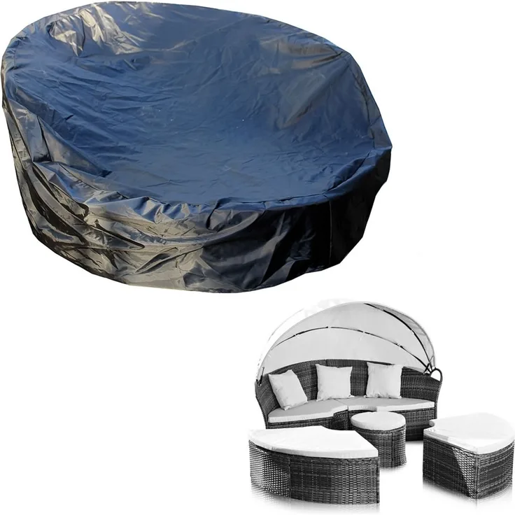 Schutzhülle 182x76 Schwarz Gartenmöbel Insel Rattan Abdeckung Plane Haube Wetter