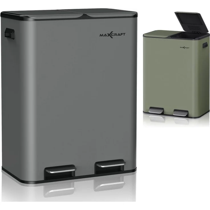 MAXCRAFT Mülleimer / Treteimer mit Soft Close Deckel und 2 Inneneimern - 60 Liter in Anthrazit – Bild 1