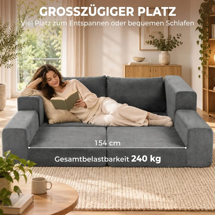 HOMCOM Schlafsofa, Polyester, Grau, 208 x 181 x 58 cm – Bild 5