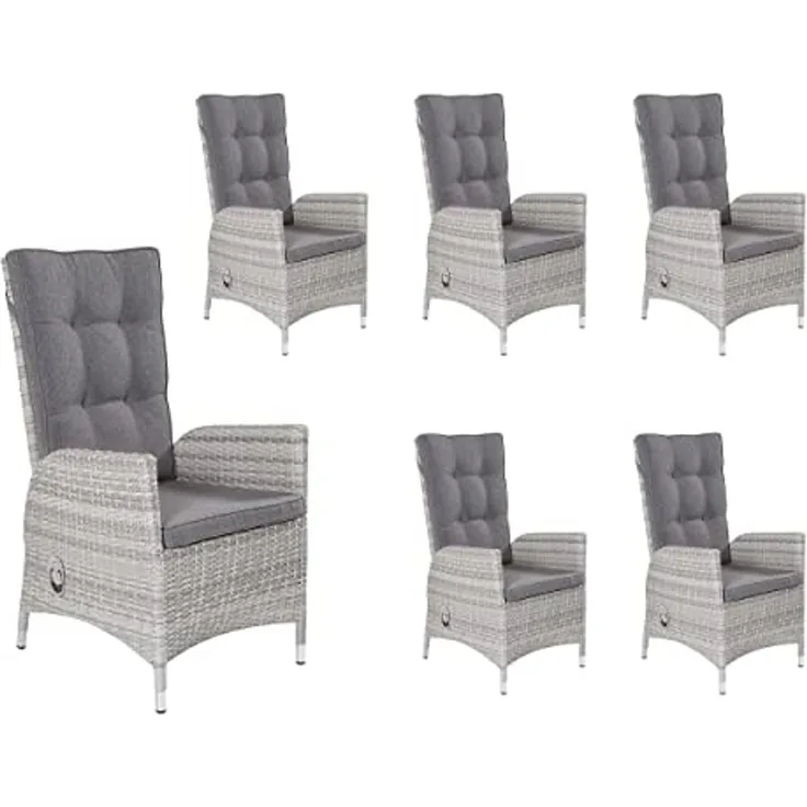 LC Garden 'Parma' 6er Set Positionsstuhl Gartenstuhl weiß-grau Polyrattan inkl. Polster