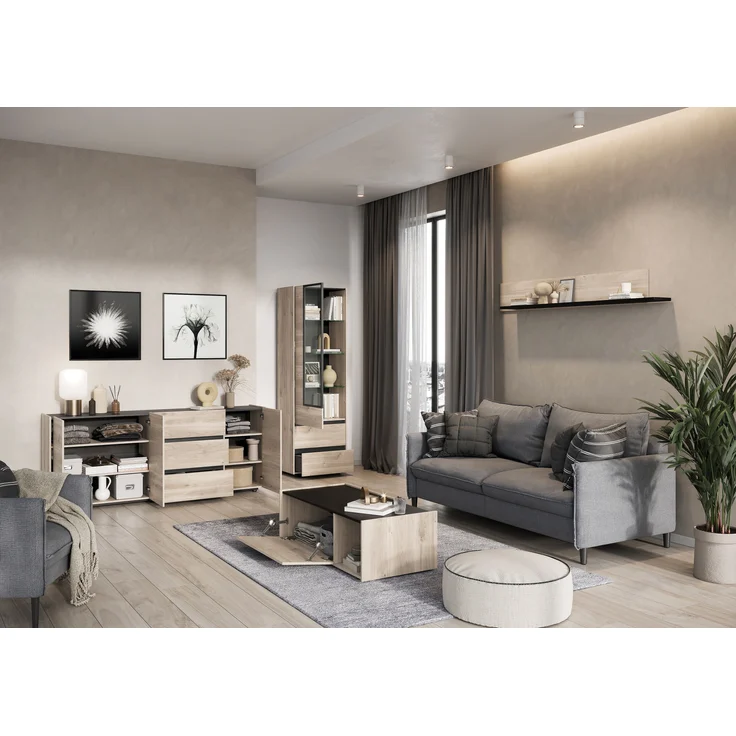 Germania Couchtisch 1300-627 GW-Cantoria, in Eiche/Schwarz, mit zwei Klappen, 112 x 37 x 53 cm (BxHxT) – Bild 6